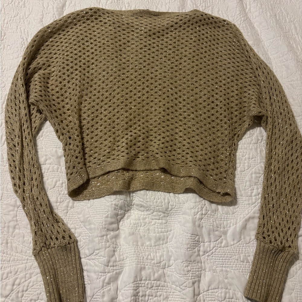 APT 9 Women's gold fishnet Sweater shirt size small - Picture 2 of 8